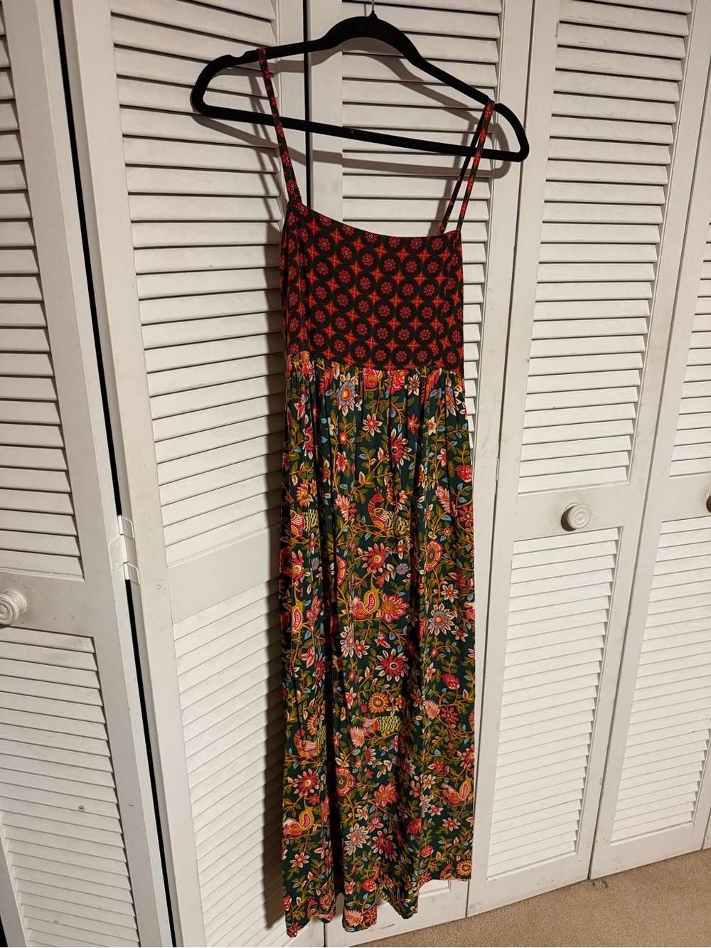 Floral Green Maxi Sundress with Red Bodice